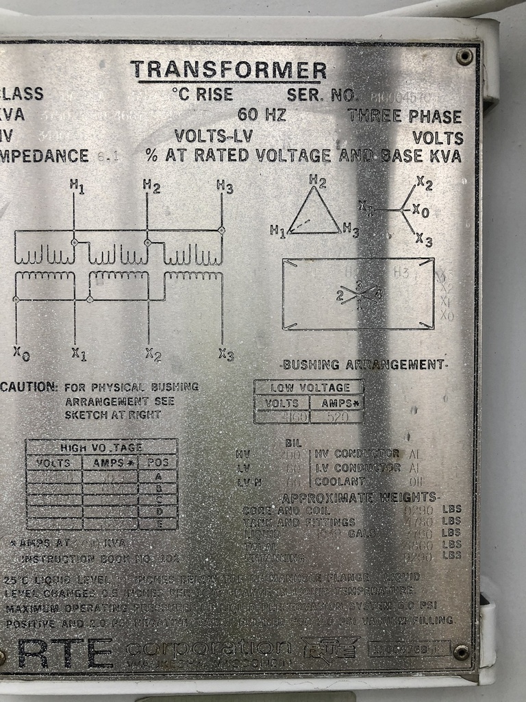 3750/4200/4687/5249-FUT KVA, Pri 34400 D, Sec 4160 Y, RTE, AL WINDINGS