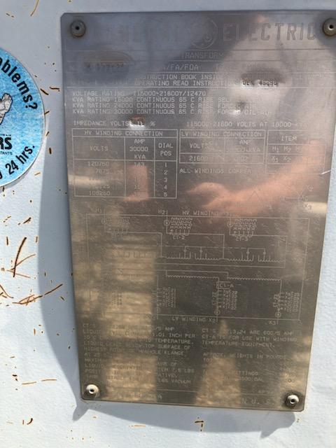 18000/30000 KVA, Pri 115000 D, Sec 21600Y/12470, GENERAL ELECTRIC, COPPER:1