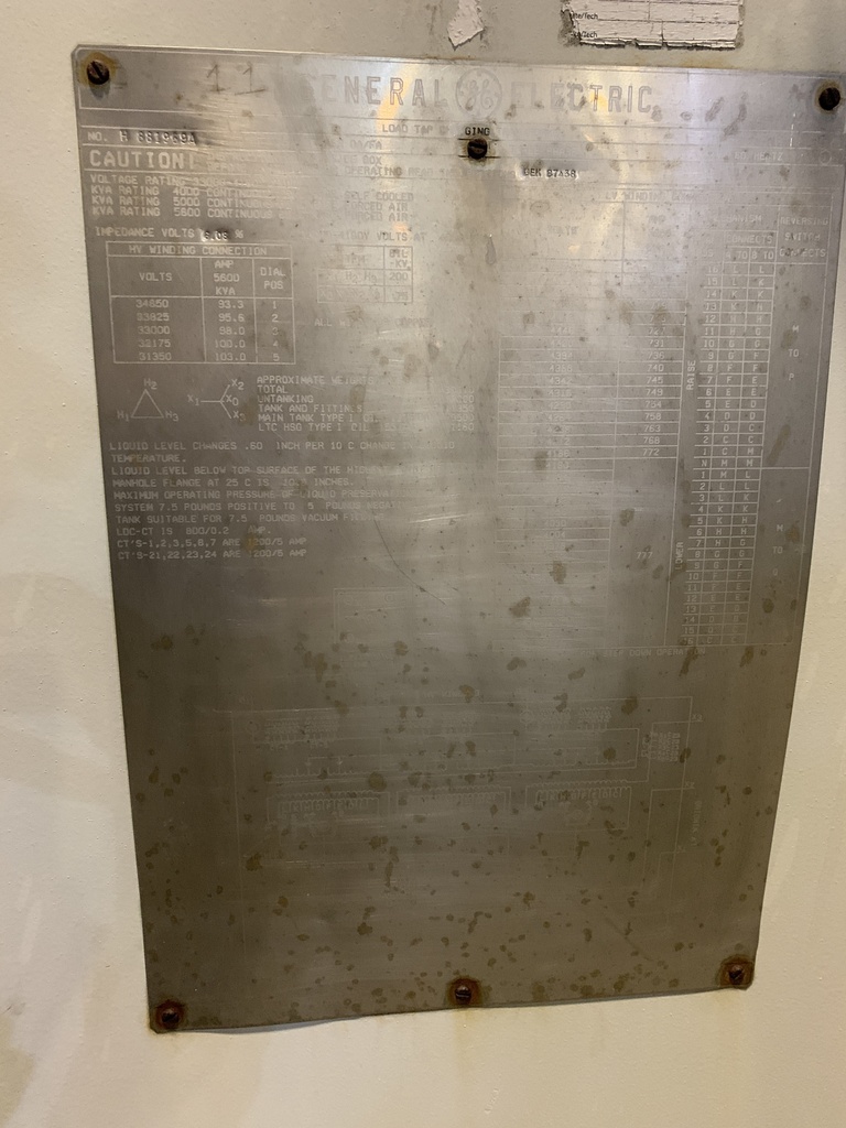 4000/5000/5600 KVA, Pri 33000 D, Sec 4160Y/2400, GENERAL ELECTRIC, COPPER, LTC