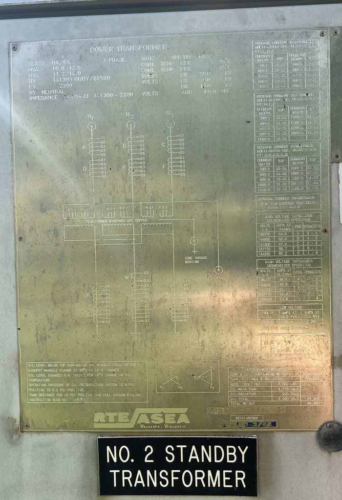 10000/14000 KVA, Pri 141300GRDY/81580, Sec 2300 D, RTE ASEA, COPPER:1