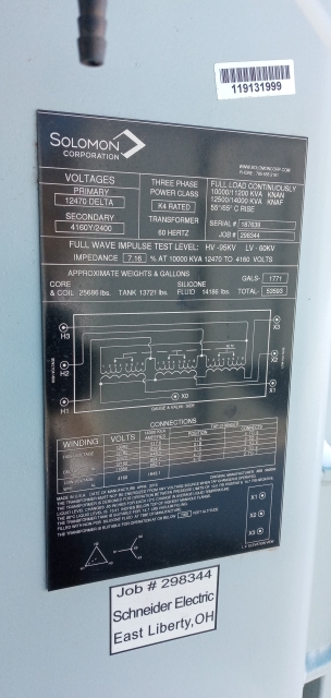 10/14 MVA PRI 12470 D, SEC 4160 Y, SOLOMON, SUBSTATION TRANSFORMER