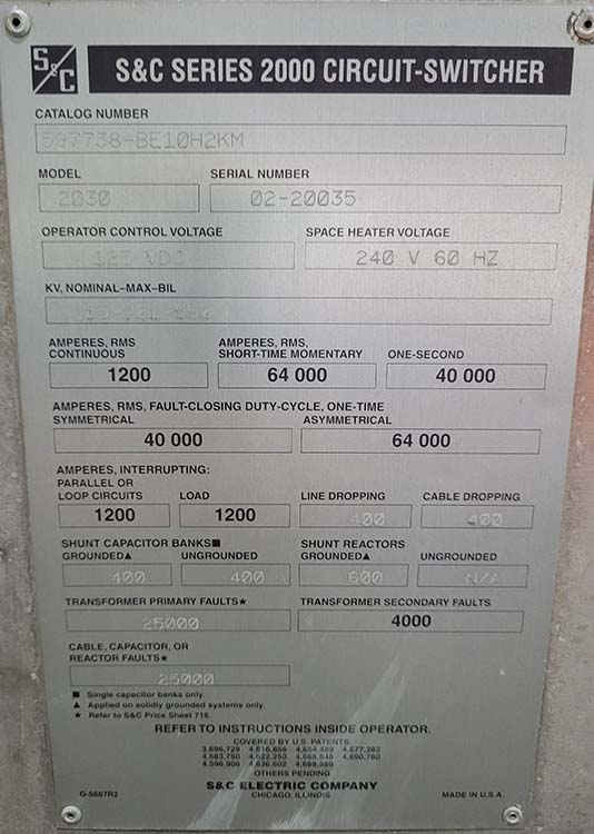 1200 Amp, S&C, 115000 V,SERIES 2000 CIRCUIT SWITCHER CONTROLLER