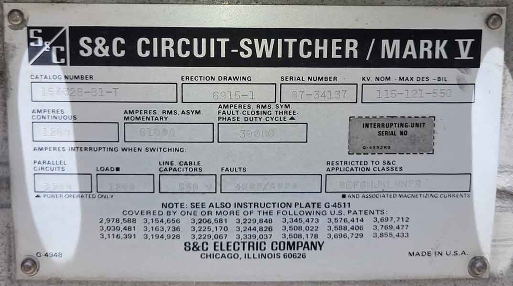 1200 Amp, S & C, 115000 V, MARK V CIRCUIT SWITCHER