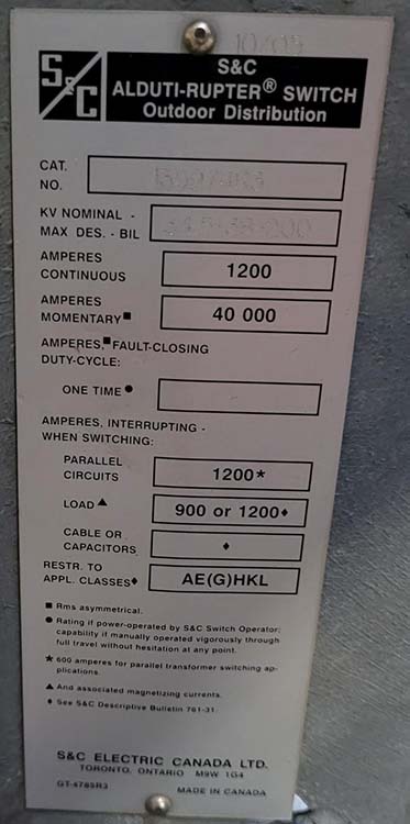 1200 Amp, ALDUTI-RUPTER, 34500 V, SWITCHES