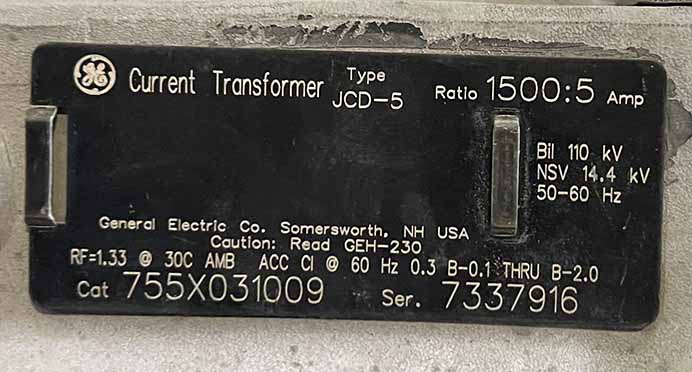 15 KVA, GE JCD-5 CURRENT TRANSFORMERS, 755X031009