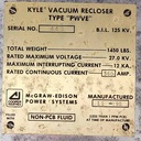 560 Amp, KYLE, PWVE, 27000 V., KYLE AUTO VACUUM RECLOSER, OUTDOOR