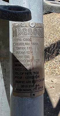 1200 Amp, 115 KV, PASCOR CBSC Gang Operated Center Break Slant Switches