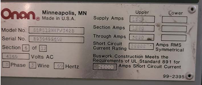 1200 Amp, SSPS12MWR/342B, 4160 V., OUTDOOR CIRCUIT BREAKER CABINET