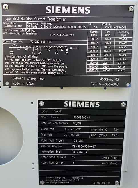 3000 Amp, SIEMENS, No. SPS2-145-63-3 145KV, SF6 CIRCUIT BREAKER