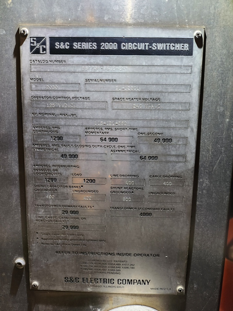1200 Amp, S&C 2030, 115/121KV S&C CIRCUIT SWITCHER CONTROLLER
