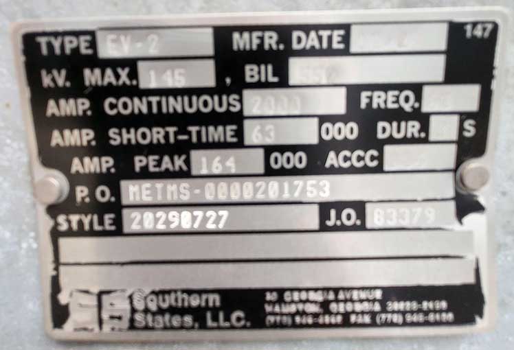 2000 AMP, 145 KV SOUTHERN STATES GANG OPERATED AIR BREAK