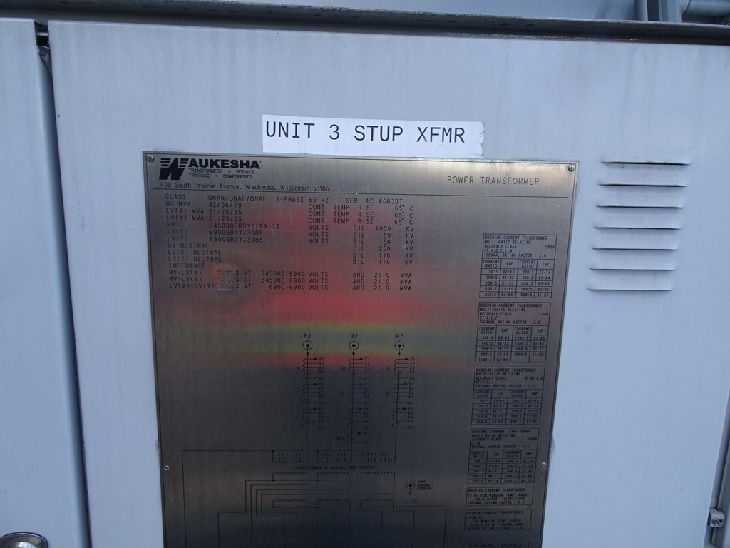 42/56/70 MVA, 345000GRDY-6900GRDYx6900GRDY, WAUKESHA SUBSTATION TRANSFORMER