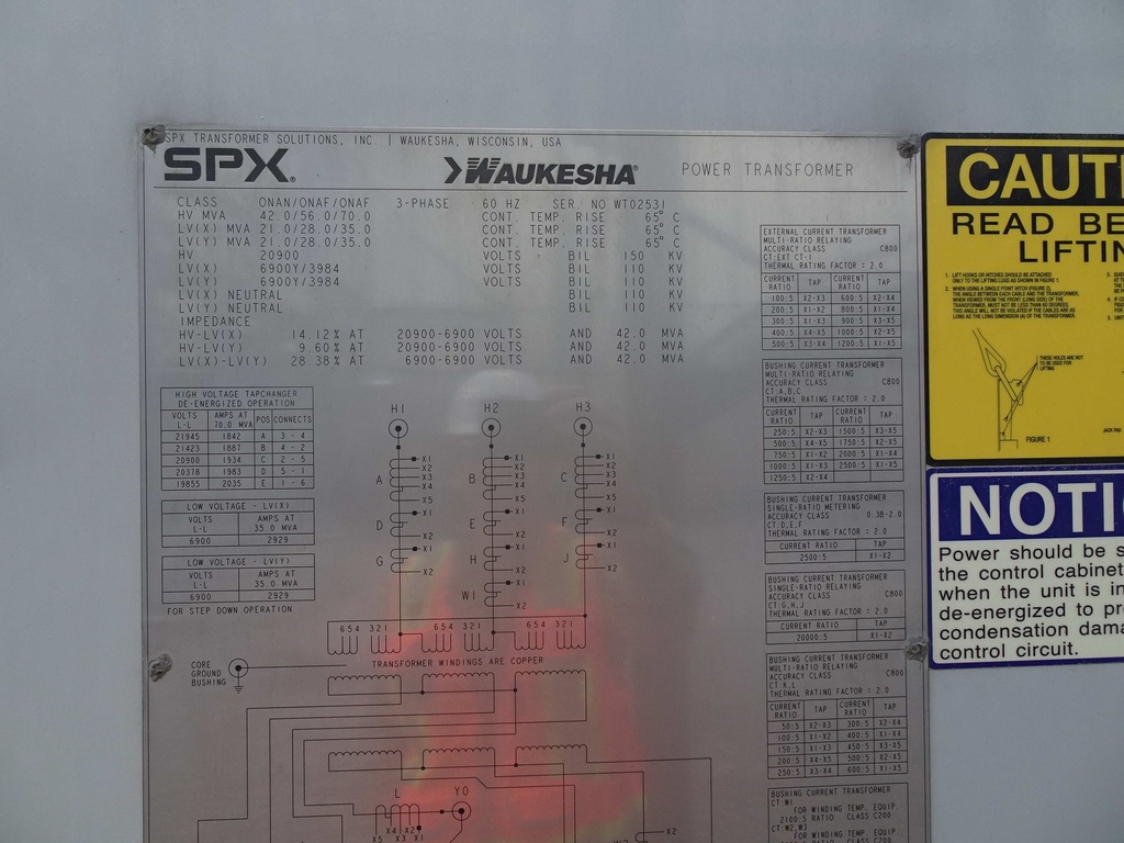 42/56/70 MVA, 20900D-6900Yx6900Y, SPX WAUKESHA SUBSTAION TRANSFORMER