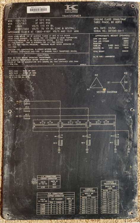 10/14 MVA, PRI 13800D, SEC 4160Y/2402 KUHLMAN TRANSFORMER, COPPER