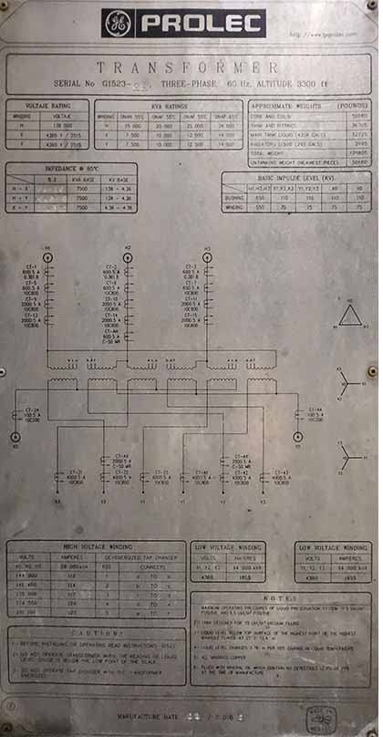 15/20/25/28 MVA, 138000D-4360Y/2515x4360Y/2515 GE PROLEC SUBSTATION TRANSFORMER