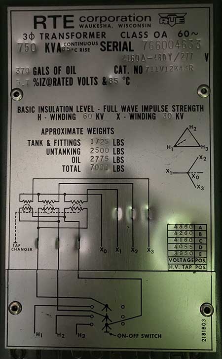 750 KVA, Pri 4160 D, Sec 480Y/277, LF/RF RTE PADMOUNT TRANSFORMER