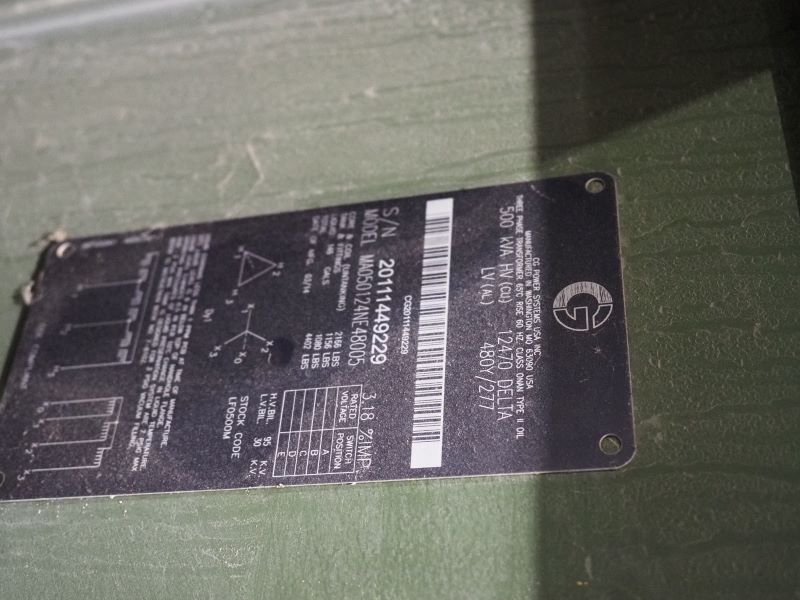 500 KVA, Pri 12470 D, Sec 480 Y/277, 2014, DF/RF