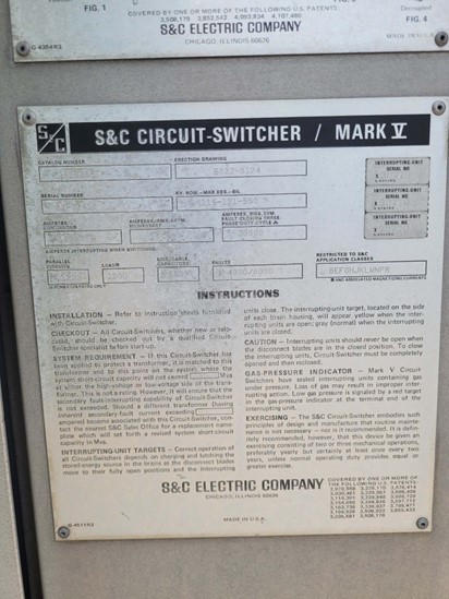 1200 Amp, S&C, No. MARK V, 121000 V., Circuit Switcher and Controller