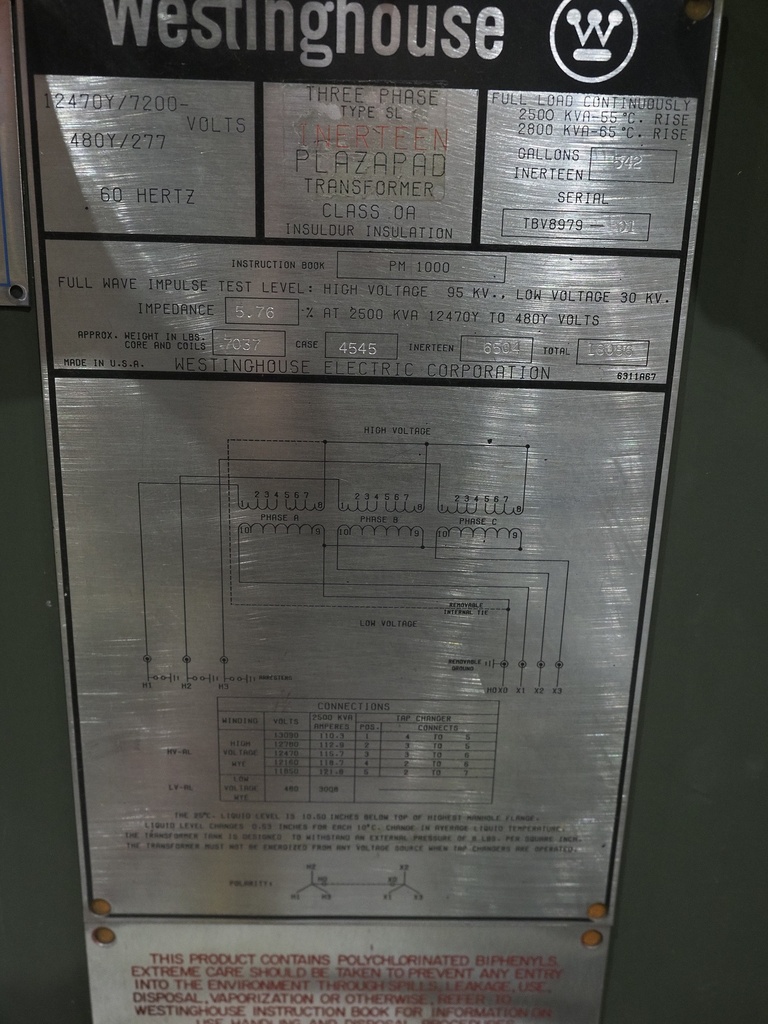 2500/2800 KVA, Pri 12470 Y, Sec 480 Y, Silicone, Live Front, Radial Feed