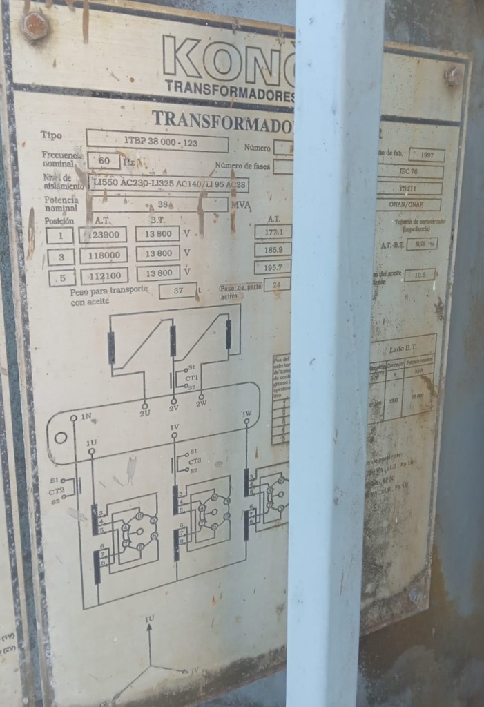 38000 KVA, Pri 115000 Y, Sec 13800 D, KONCAR SUBSTATION TRANSFORMER