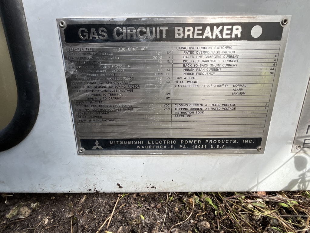 2000A 121KV Mitsubishi 100-SFMT-40E SF6 Circuit Breaker, 40 KAIC