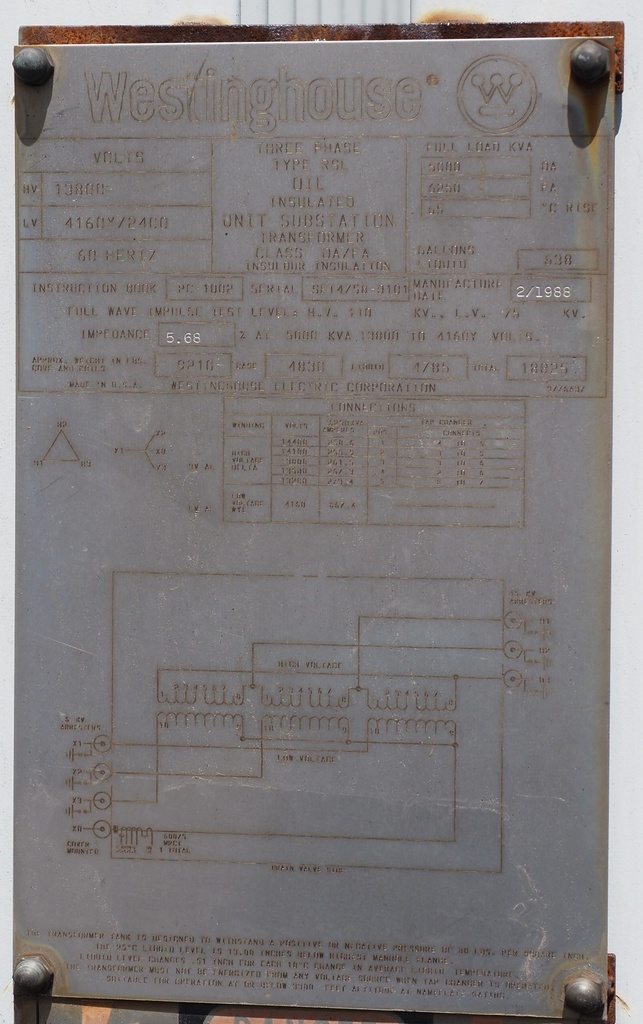 5000/6250 KVA 13800D 4160Y/2400, Westinghouse