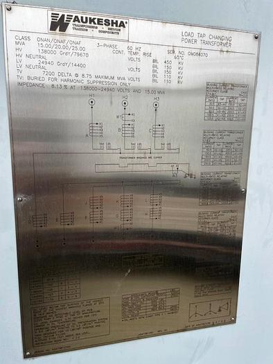 15/20/25 MVA, 138000GRDY - 29490GY/14400, Waukesha LTC Substation Transformer: 2