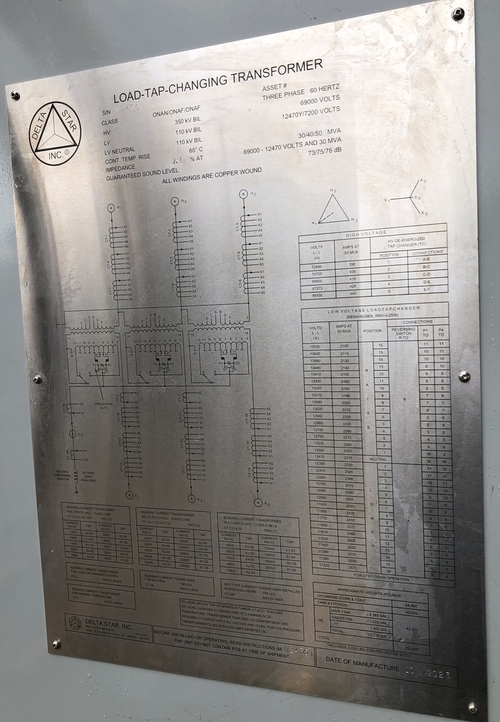 30/40/50 MVA 69000D - 12470Y LTC Delta Star Substation Transformer
