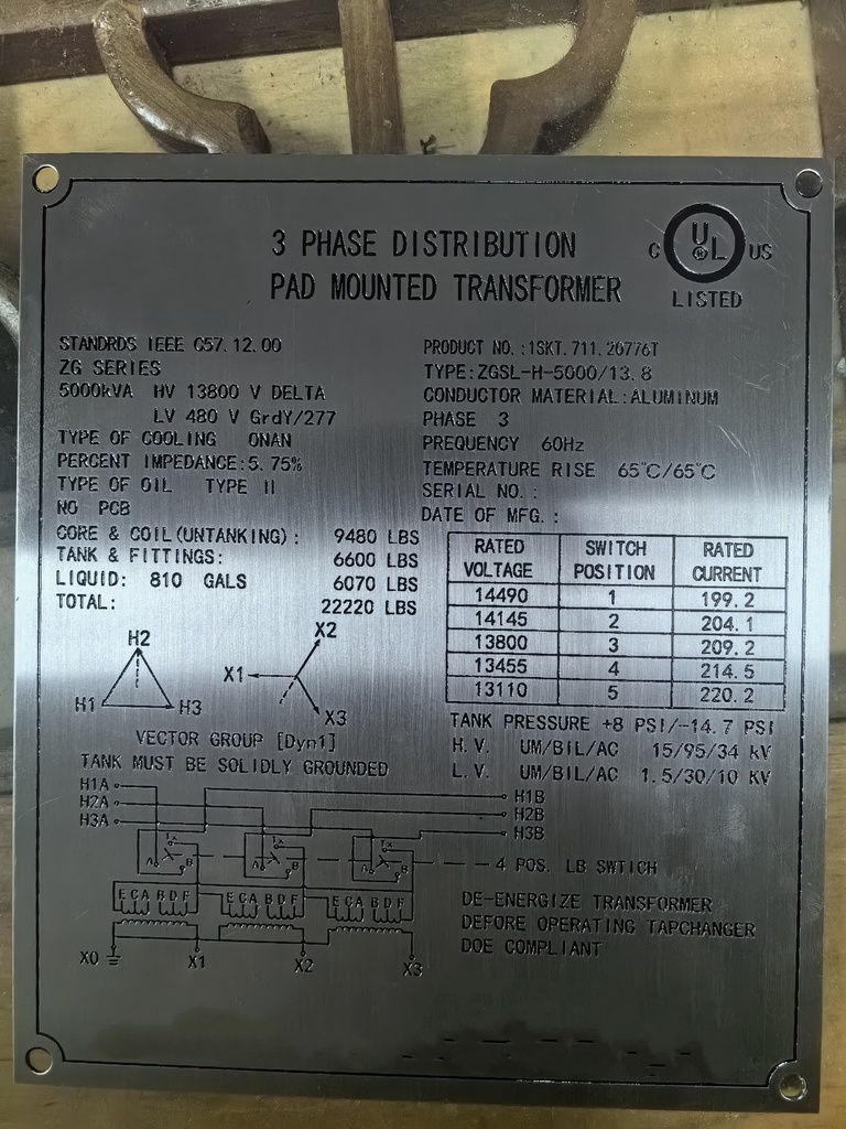 5000 KVA 13800 D - 480GRDY Distribution Padmount Transformer