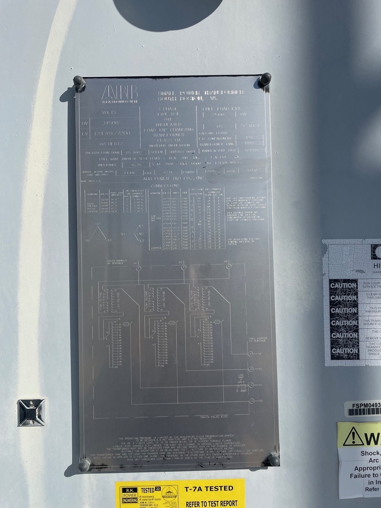2500 KVA, 34500D - 12470Y ABB LTC Substation Transformer