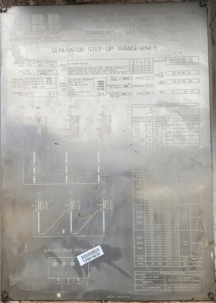 67.2/86.9/112 MVA, 230000Y - 13800D ABB GSU Substation Transformer