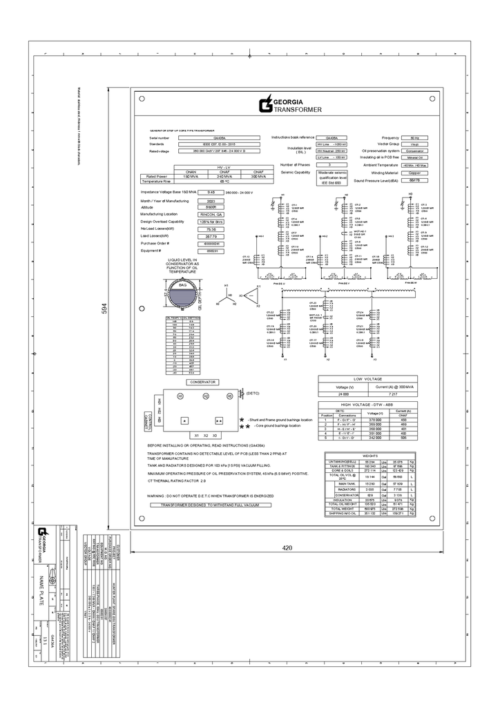 180 MVA 360000 GrdY - 24000 GrdY Georgia Transformer GSU Transformer