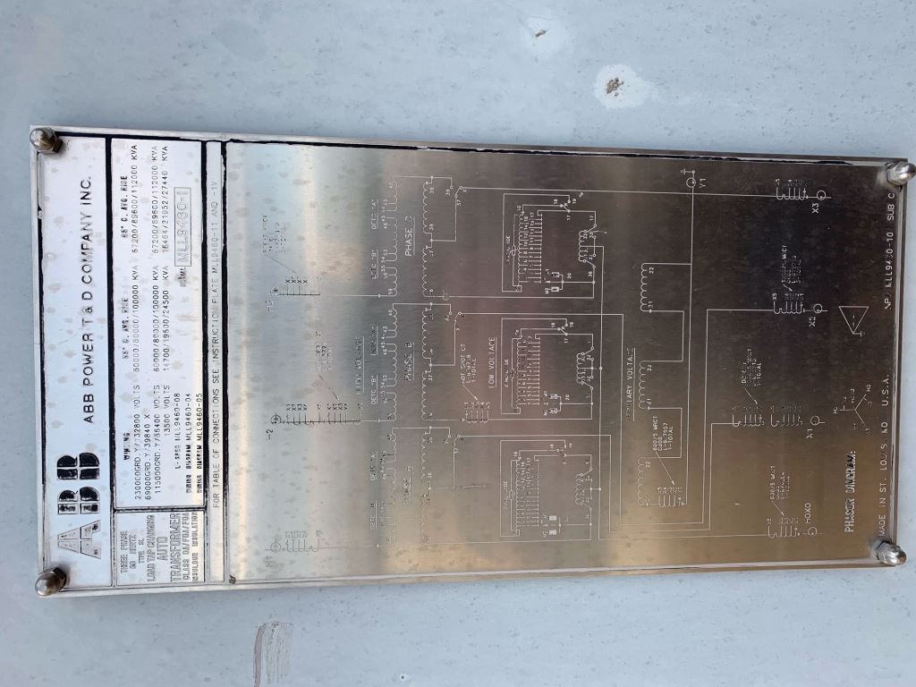 60 MVA 230000GRDY - 115000GRDY x 69000GRDY ABB LTC Auto Transformer