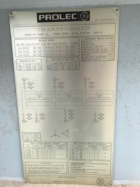 60 MVA 138000GrdY x 69000GrdY - 13800D GE Prolec Substation Transformer