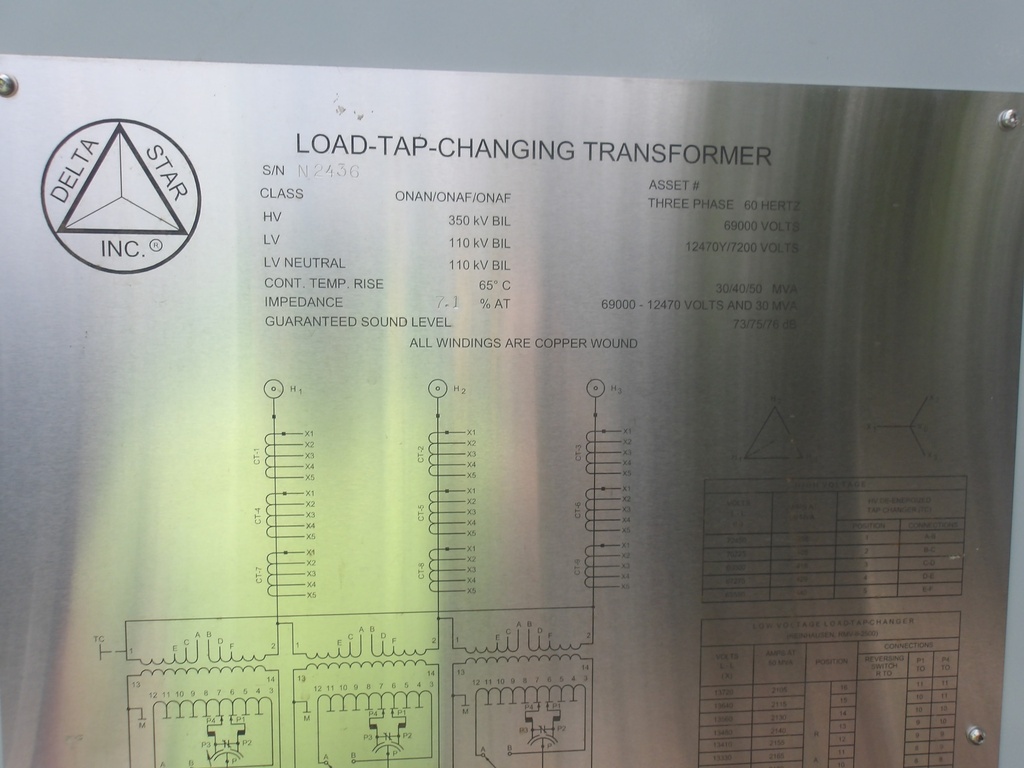 30/40/50 MVA 69000D - 12470Y LTC Delta Star Substation Transformer
