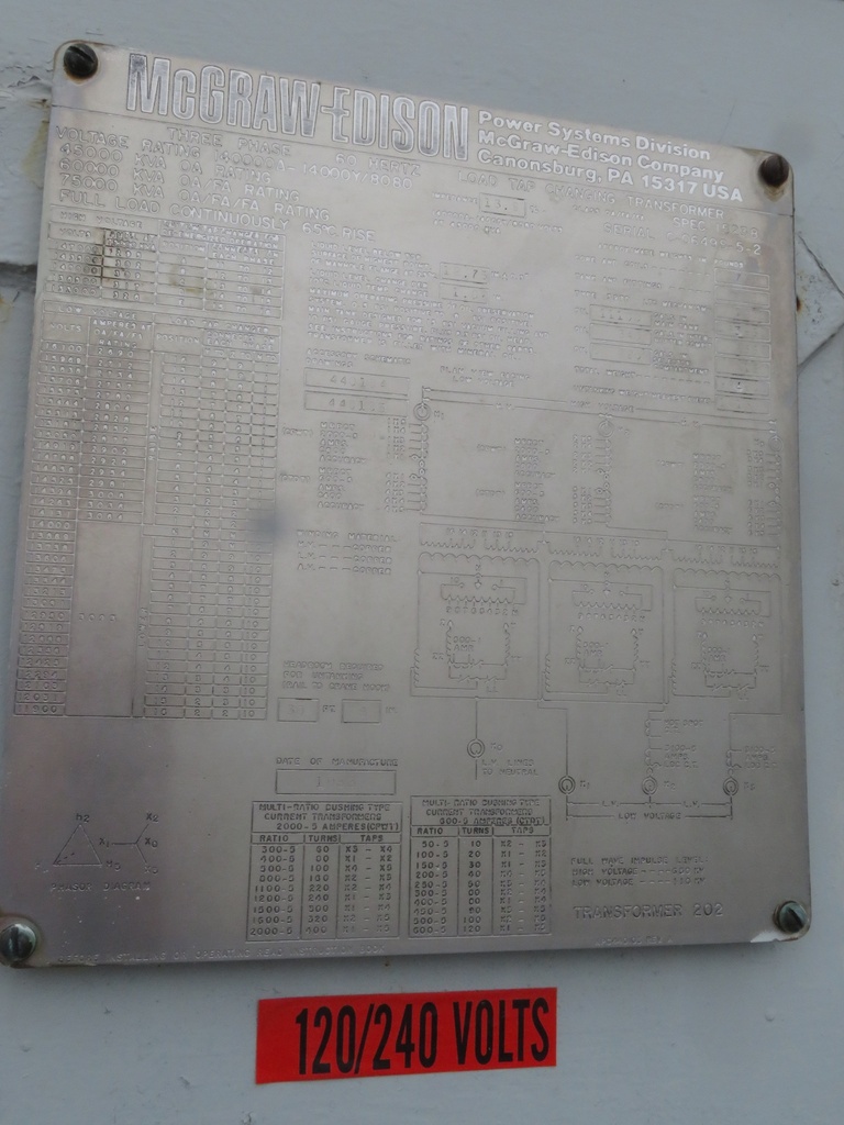 45 MVA 140000 D - 14000 Y McGraw Edison LTC Substation Transformer