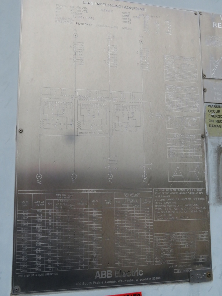 45 MVA 140000 D - 14000 Y ABB LTC Substation Transformer
