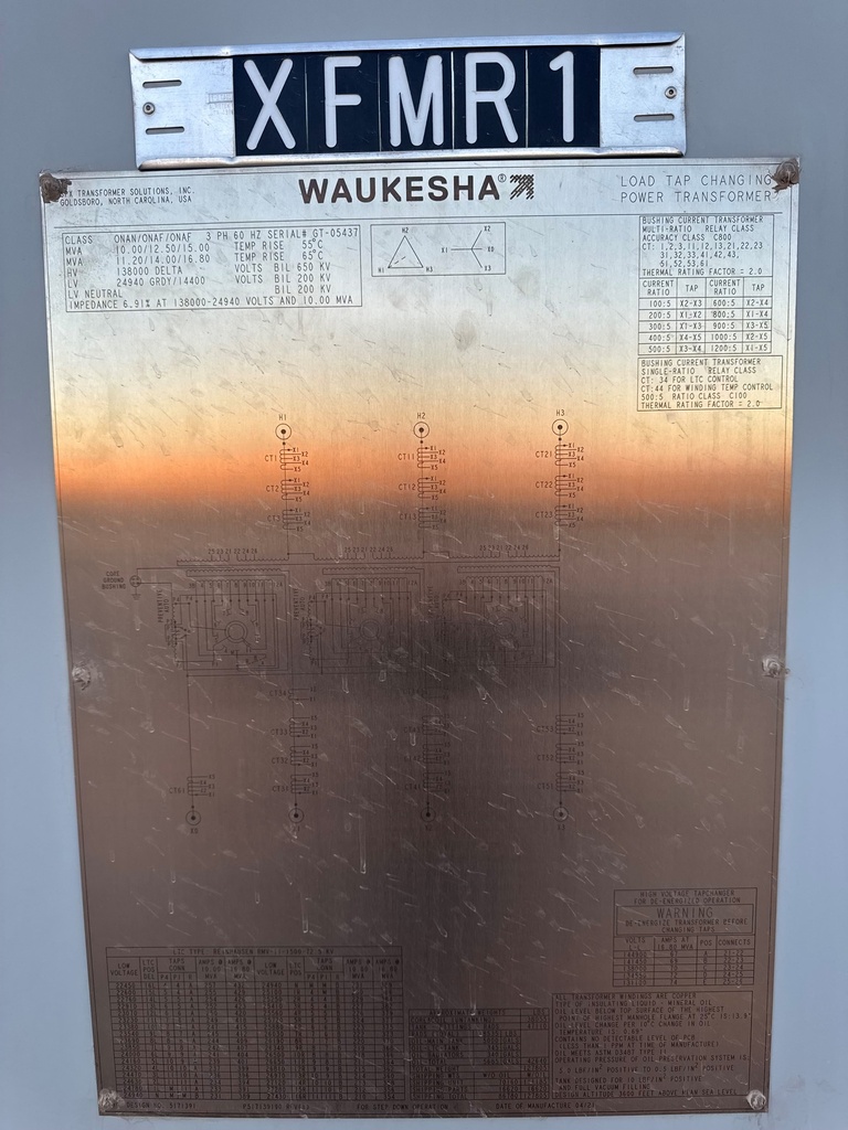 10 MVA 138000 D - 29490 GRDY Waukesha LTC Transformer