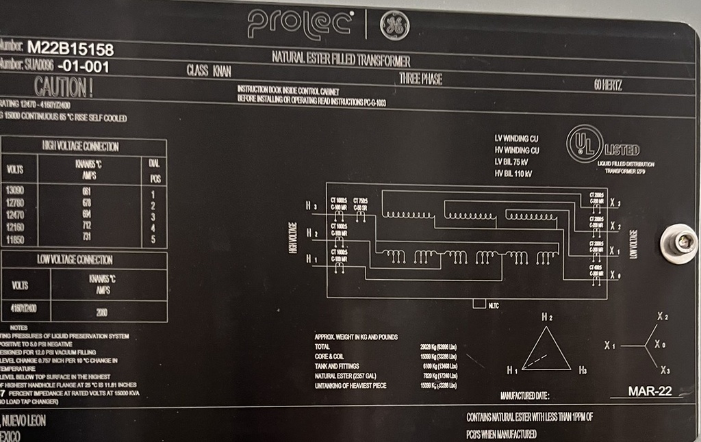 15MVA 12470 D - 4160Y GE Prolec Substation Transformer