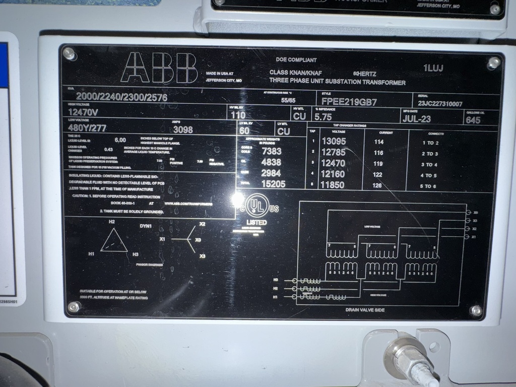 2000 kVA 12470 D - 480Y ABB Substation Transformer