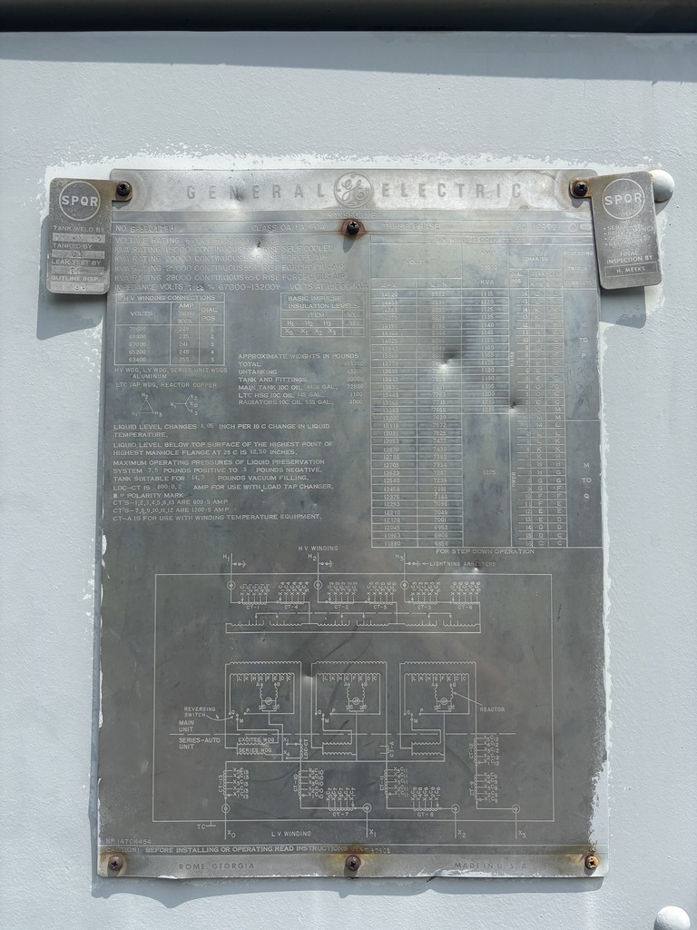 15 MVA 67000D - 13200Y General Electric LTC Substation Transformer