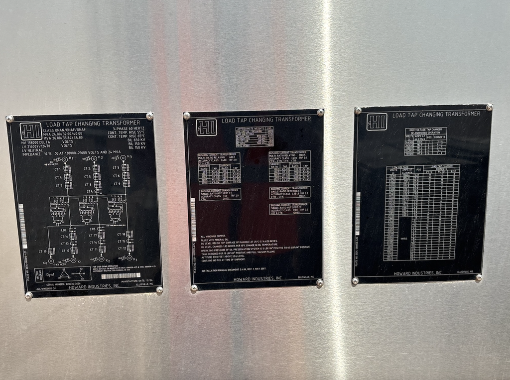 24MVA 138000D - 21600Y Howard Industries LTC Substation Transformer