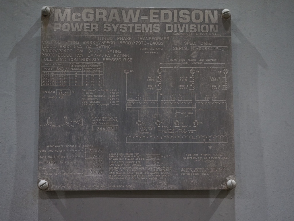 15 MVA 69000Y - 13800Y McGraw-Edison Substation Transformer, with 2400D Tertiary
