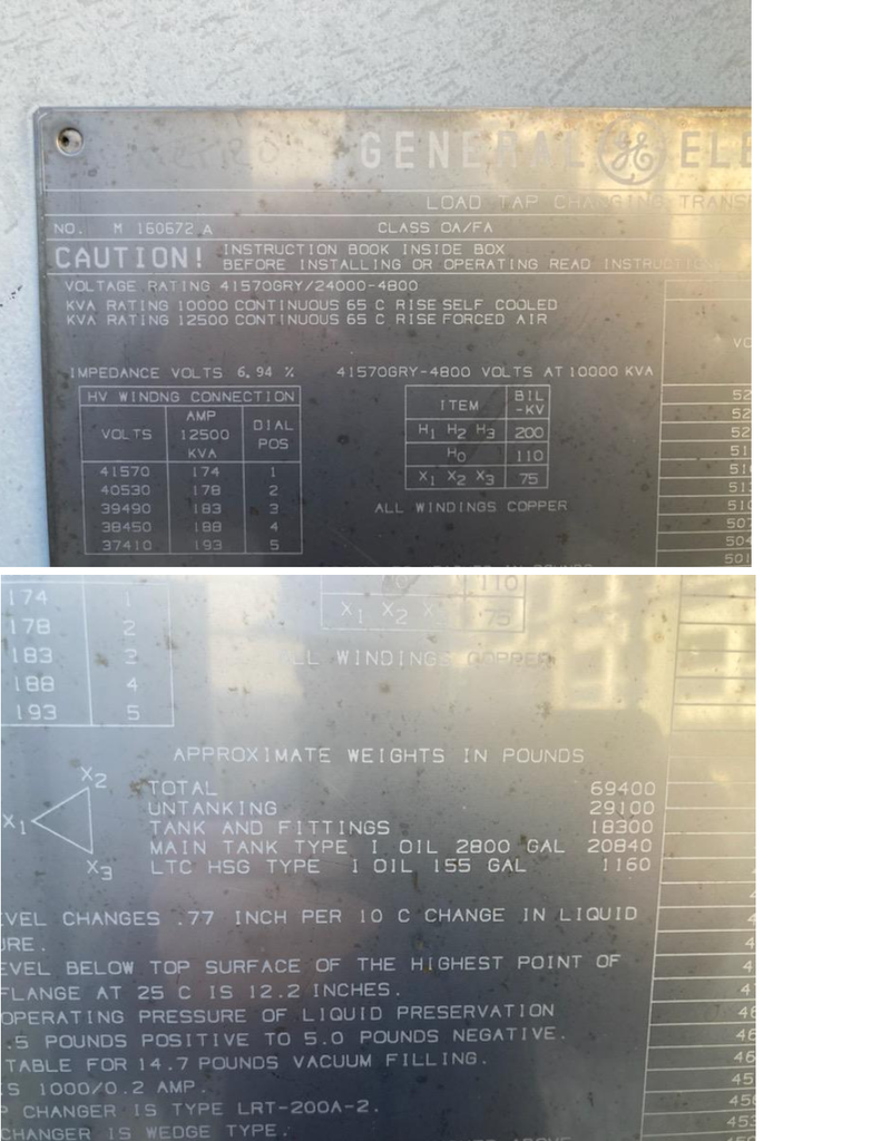 10 MVA 41570GY - 4800D GE Substation Transformer