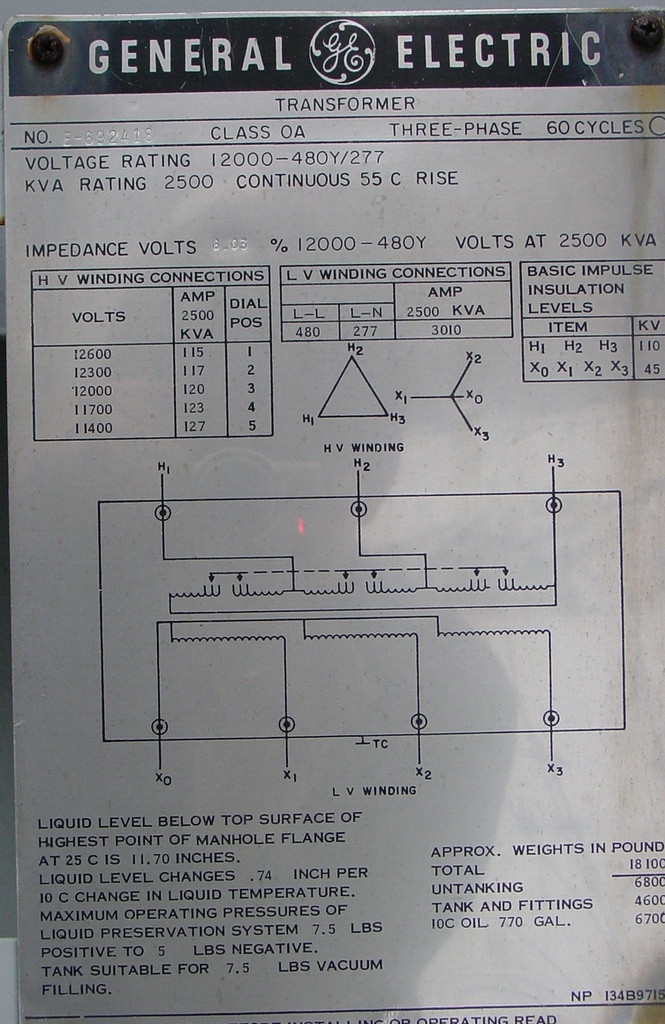 2500/2800 KVA, Pri. 12000 D, Sec. 480Y/277, GENERAL ELECTRIC