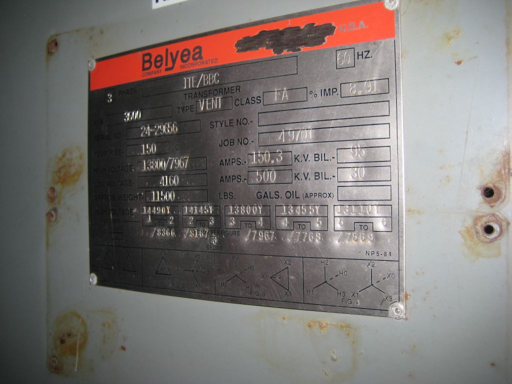 2700/3600 KVA, Pri. 13800 Y, Sec. 4160 D, AA/FA, BBC, 8.91% IMP