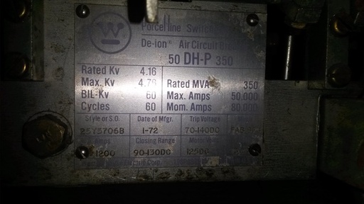 [018886] 1200 Amp, WESTINGHOUSE, 50DHP350, 4160 V., 1971, -2