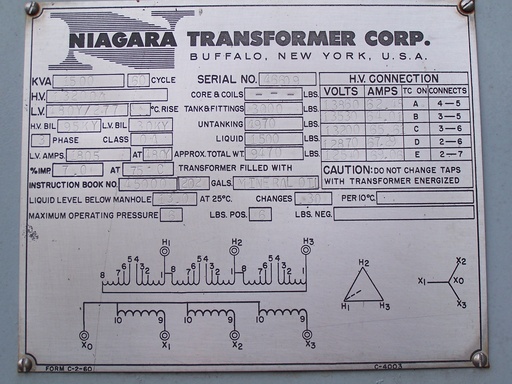 [021892] 1500 KVA, Pri. 13200 D, Sec. 480/277 Y, NIAGARA, 3/60 HZ