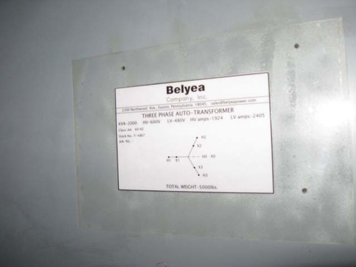 [022161] 2000 KVA, Pri. 600 V, Y, Sec. 480 V, Y, GE, DRY TYPE AUTOTRANSFORMER: -1