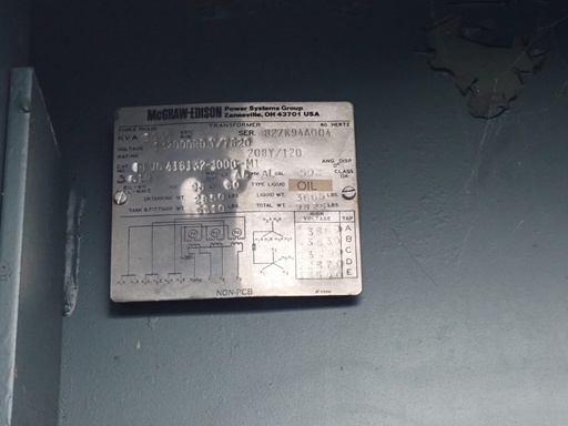 [022322] 1000 KVA, Pri. 13200 V, Y, Sec. 208 V, Y, MCGRAW EDISON, DEAD FRONT, LOOP FEED